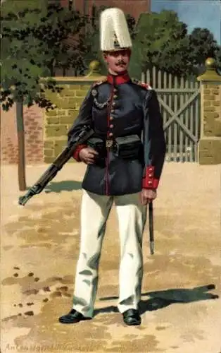 Künstler Litho Hoffmann, A., deutscher Soldat, Infanterie, Gewehr, Federbusch, Kaiserreich