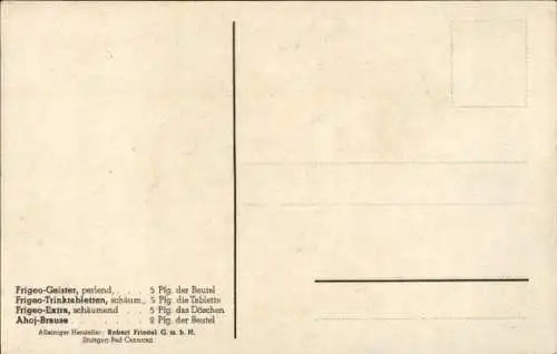 Ak Reklame, Frigeo Brausepulver und Trinktabletten, Motorrad