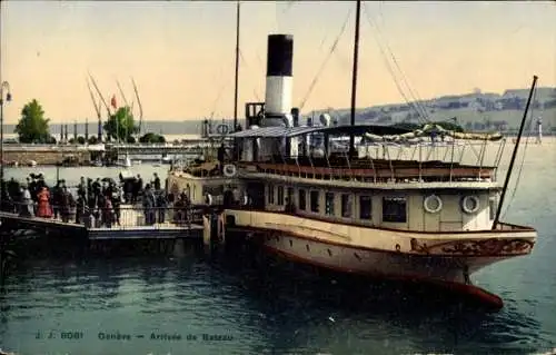 Ak Genève Genf Schweiz, Ankunft eines Dampfers