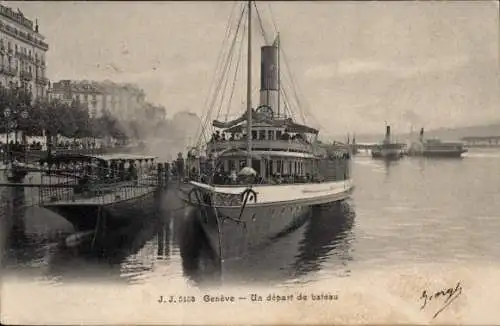 Ak Genève Genf Schweiz, Uferpartie, Dampfer, Abfahr