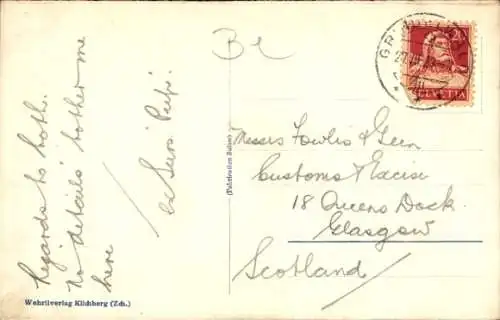 Ak Grindelwald Kt. Bern, Teilansicht der Ortschaft, Hotel Jura, Anwohner, Bergmassiv