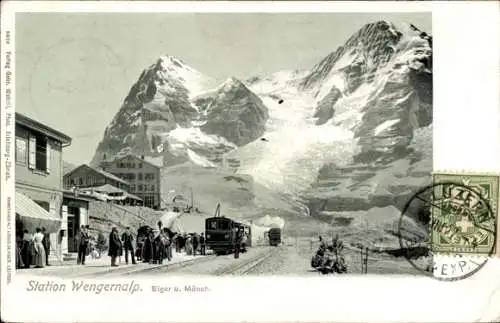 Ak Wengernalp Kanton Bern, Bahnstation, Eiger und Mönch