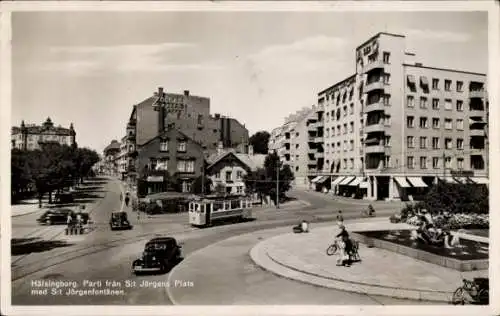 Ak Hälsingborg Helsingborg Schweden, St. Jörgens Plats, Brunnen