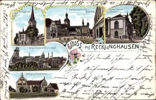 Litho Recklinghausen im Ruhrgebiet, Kirche, Zeche General Blumenthal, Collegium Josephinum