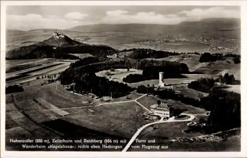 Ak Zimmern Bisingen im Zollernalbkreis, Burg Hohenzollern, Fliegeraufnahme, Zellerhorn, Raichberg