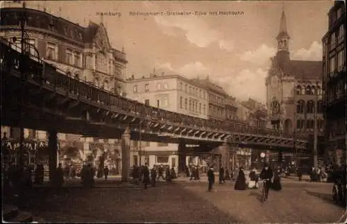 Ak Hamburg, Rödingsmarkt, Graskeller-Ecke, Hochbahn