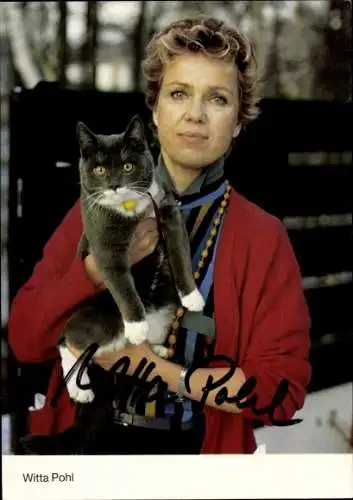 Ak Schauspielerin Witta Pohl, Portrait mit Katze, Autogramm