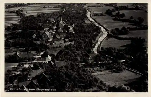 Ak Gamshurst Achern in Baden Schwarzwald, Gasthaus Zum Rössle, Fliegeraufnahme