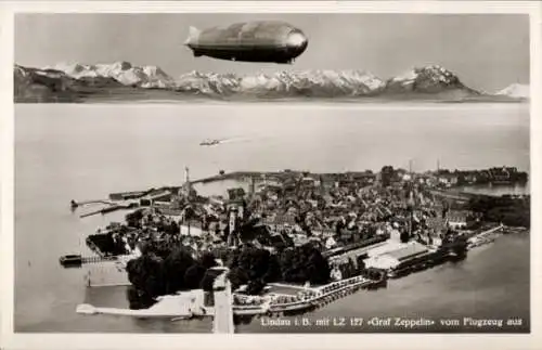 Ak Lindau am Bodensee Schwaben, LZ 127 Graf Zeppelin,  Fliegeraufnahme