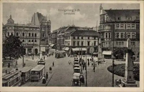 Ak Kaliningrad Königsberg Ostpreußen, Schlossplatz, Straßenbahnen