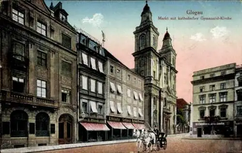 Ak Głogów Glogau Schlesien, Markt mit Katholischer Gymnasial-Kirche