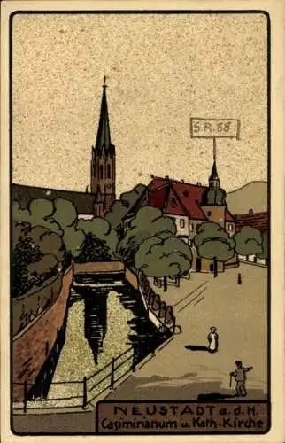 Steindruck Ak Neustadt an der Weinstraße, Casimirianum und Kath. Kirche
