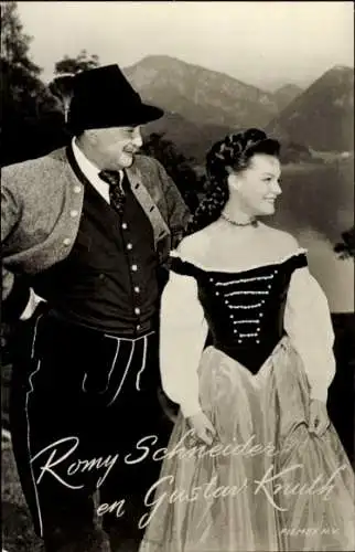 Ak Schauspielerin Romy Schneider, Schauspieler Gustav Knuth, Sissi die junge Kaiserin, Filmszene