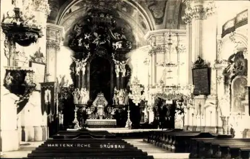 Foto Ak Krzeszów Kamienna Góra Grüssau Schlesien, Marienkirche, Blick auf den Altar