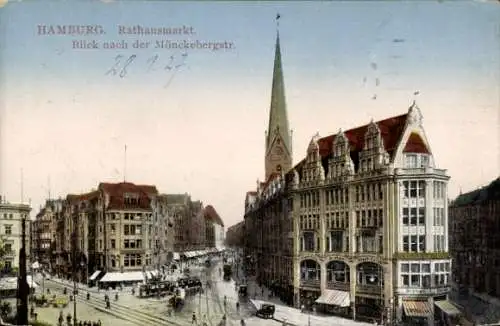 Ak Hamburg, Rathausmarkt, Blick nach der Mönckebergstraße