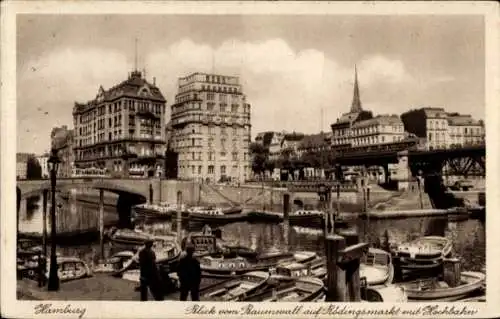 Ak Hamburg Mitte Altstadt, Blick vom Baumwall auf Rödingsmarkt mit Hochbahn