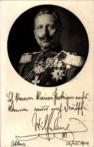 Ak Kaiser Wilhelm II., Portrait, Ich kenne keine Parteien mehr, Zitat 1914