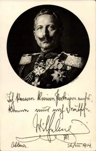 Ak Kaiser Wilhelm II., Portrait, Ich kenne keine Parteien mehr, Zitat 1914