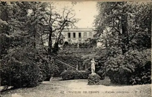 Ak Bécon les Bruyères Hauts de Seine, Chateau, Park, Statue, Facade interieur