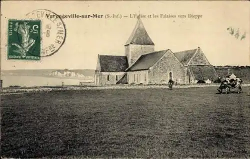 Ak Varengeville sur Mer Seine Maritime, Kirche, Kuh