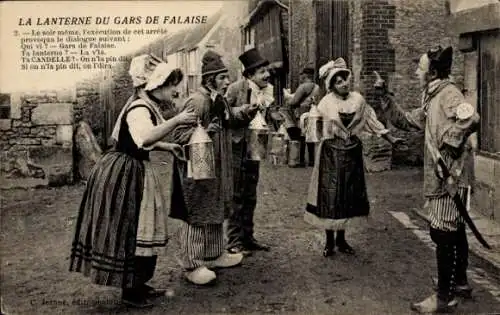 Ak Calvados Frankreich, Französische Tracht, Normandie, Menschen mit Laternen