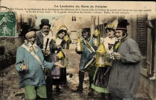 Ak Calvados Frankreich, Französische Tracht, Normandie, Menschen mit Laternen