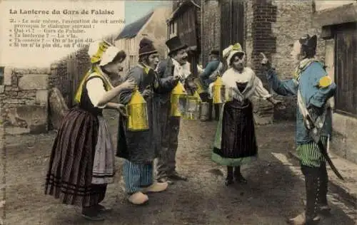 Ak Calvados Frankreich, Französische Tracht, Normandie, Menschen mit Laternen