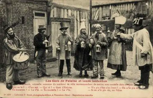 Ak Calvados Frankreich, Französische Tracht, Normandie, Menschen mit Laternen, Trommel