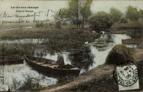 Ak Französische Tracht, Mann im Ruderboot, Fluss