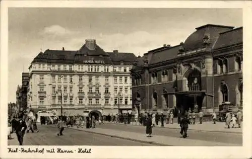 Ak Kiel in Schleswig Holstein, Bahnhof Straßenseite, Hansa Hotel