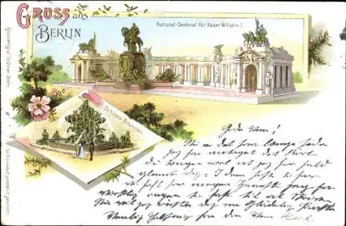 Litho Berlin Mitte, Kaiser Wilhelm I. Nationaldenkmal, Schlossbrunnen