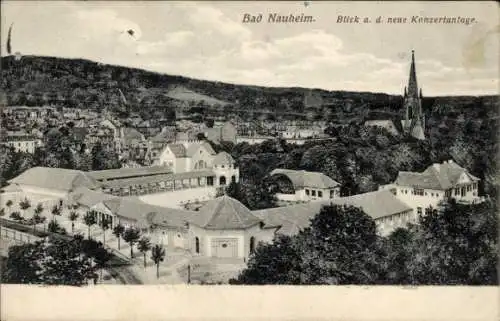 Ak Bad Nauheim in Hessen, Teilansicht, Kirchturm, neue Konzertanlage