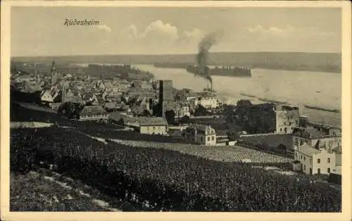 Ak Rüdesheim am Rhein, Ortsansicht mit Rhein