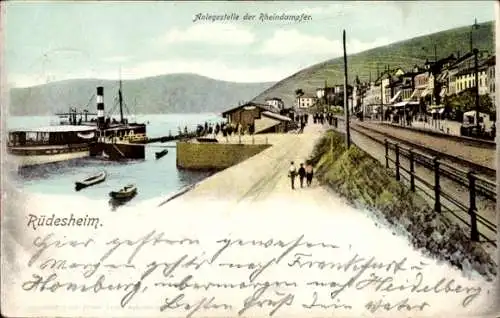 Ak Rüdesheim am Rhein, Anlegestelle, Dampfer