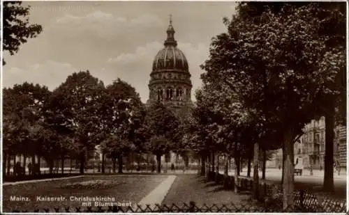 Ak Mainz am Rhein, Kaiserstraße, Christuskirche, Blumenbeet