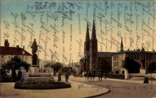 Ak Freiburg im Breisgau, Kaiserbrücke, Johanniskirche