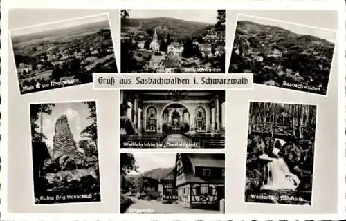 Ak Sasbachwalden im Ortenaukreis, Ruine Brigittenschloss, Wasserfälle Gaishölle, Kirche