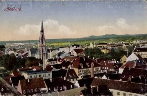 Ak Offenburg in Baden Schwarzwald, Panorama, Kirchturm