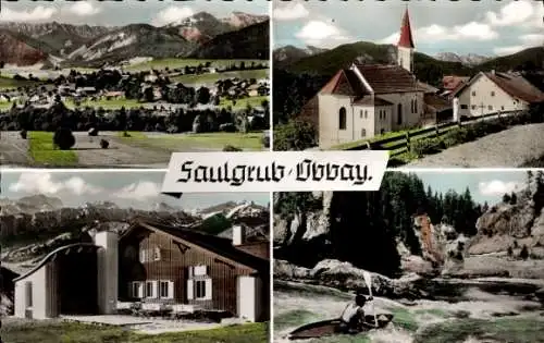 Ak Saulgrub in Oberbayern, Gesamtansicht, Franziskuskirche, Hörnlehütte, Scheibum im Ammertal