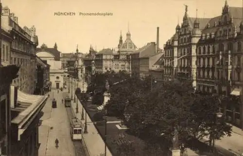 Ak München, Promenadenplatz, Straßenbahnen