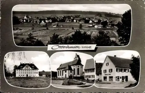 Ak Orsenhausen Schwendi in Oberschwaben, Gesamtansicht, Kirche, Geschäft