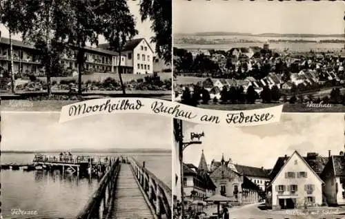 Ak Bad Buchau am Federsee in Oberschwaben, Ortsblick, Kurhaus, Federsee, Rathaus mit Schloss