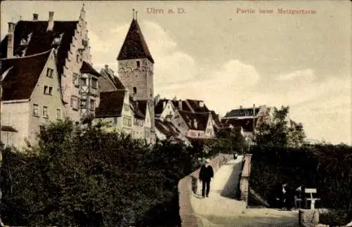 Ak Ulm an der Donau, Häuser am Metzgerturm