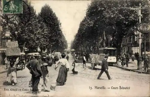 Ak Marseille Bouches du Rhône, Cours Belsunce, Straßenbahn