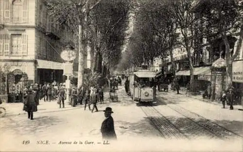 Ak Nizza Nizza Alpes Maritimes, Avenue de la Gare, Straßenbahn