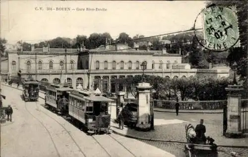 Ak Rouen Seine-Maritime, Bahnhof Rive Droite, Straßenbahn