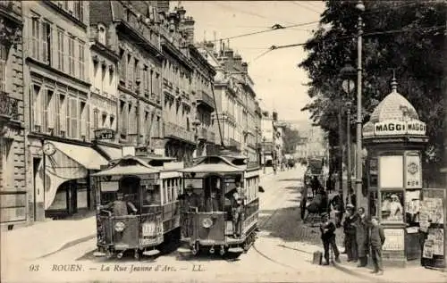 Ak Rouen Seine-Maritime, Rue Jeanne d’Arc, Straßenbahn