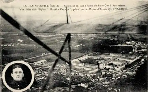 CPA Saint Cyr l'Ecole Yvelines, Comment on voit École, Vue prise du Biplan Maurice Farman