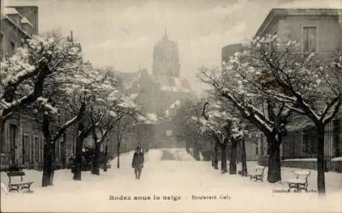 Ak Rodez Aveyron, Straßenpartie im Winter, Boulevard Galy