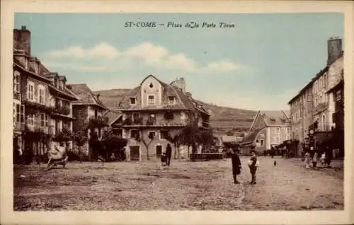 Ak Saint-Côme-d'Olt Aveyron, Place de la Porte Téron